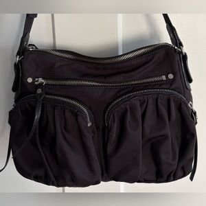 MZ Wallace Deep Wine Color  Nylon Shoulder Bag with Front and Back  Zip Pockets